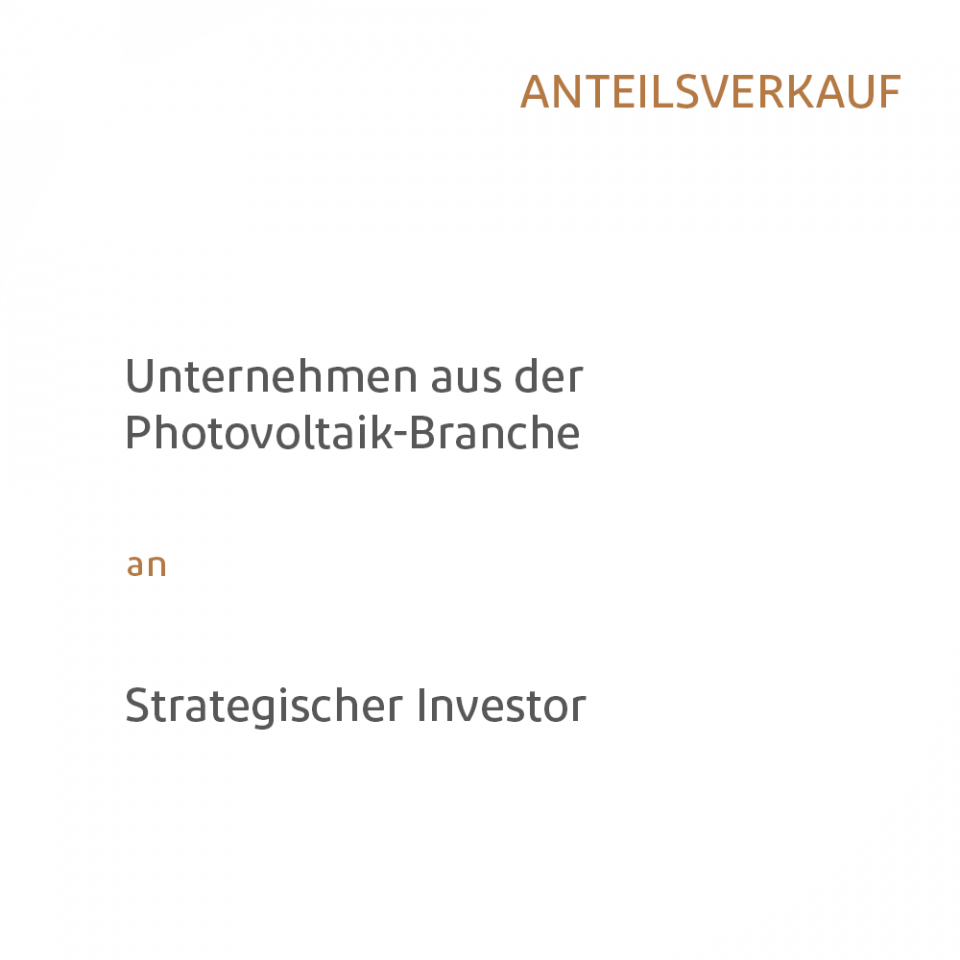 Unternehmen aus der Photovoltaik-Branche an Strategischer Investor